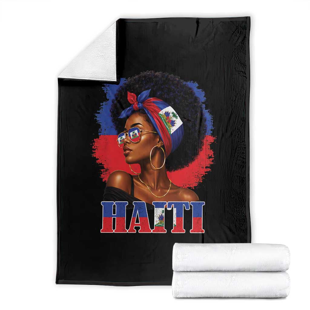 Haitian Queen Afro Melanin Graphic Throw Blanket Haiti Flag Heritage Pride TS02 Black Print Your Wear