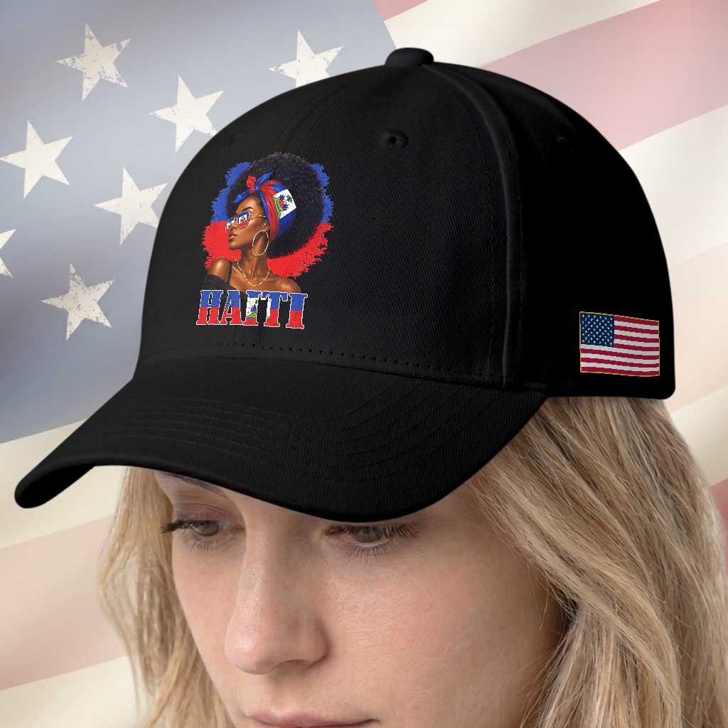 Haitian Queen Afro Melanin Graphic Baseball Cap Haiti Flag Heritage Pride TS02 Print Your Wear