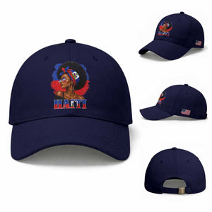 Haitian Queen Afro Melanin Graphic Baseball Cap Haiti Flag Heritage Pride TS02 Baseball Cap Universal Fit Dark Blue Print Your Wear