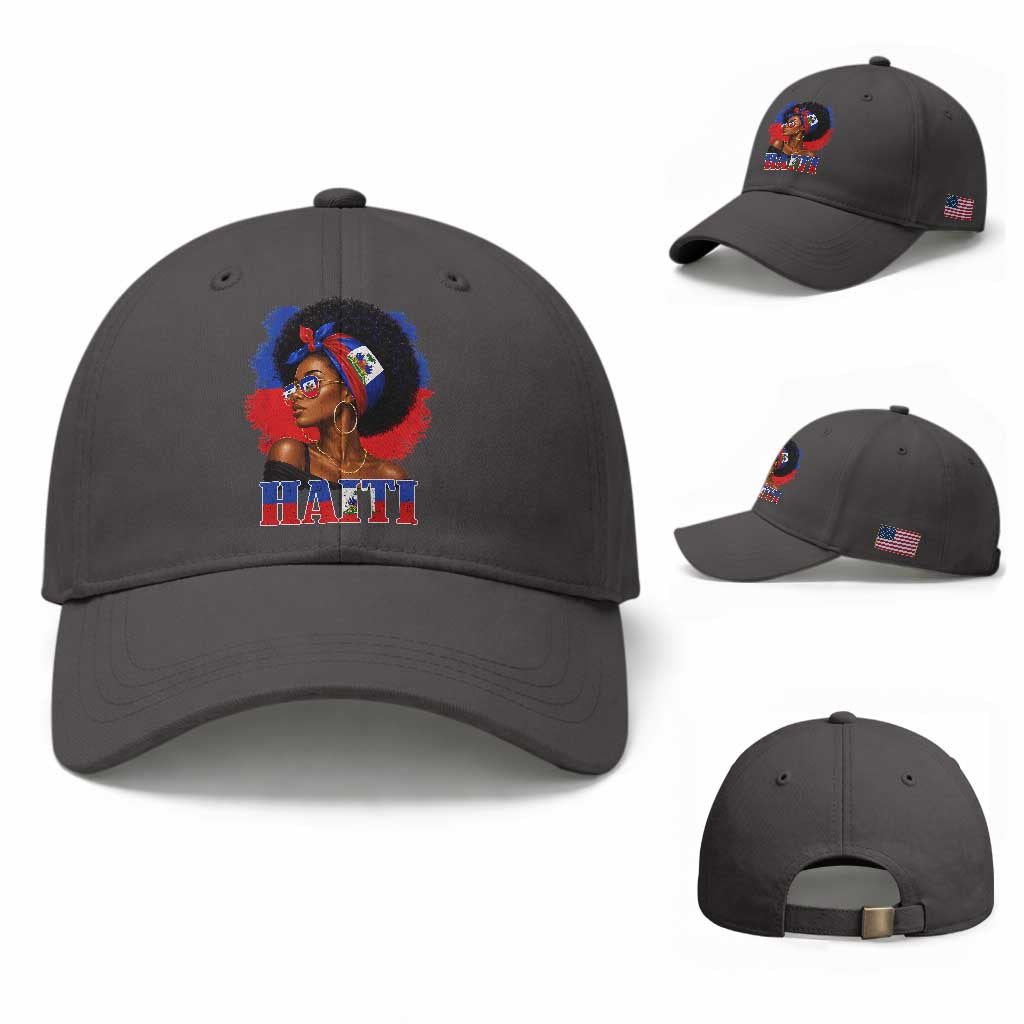 Haitian Queen Afro Melanin Graphic Baseball Cap Haiti Flag Heritage Pride TS02 Baseball Cap Universal Fit Dark Gray Print Your Wear