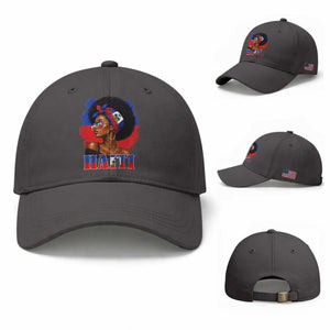Haitian Queen Afro Melanin Graphic Baseball Cap Haiti Flag Heritage Pride TS02 Baseball Cap Universal Fit Dark Gray Print Your Wear