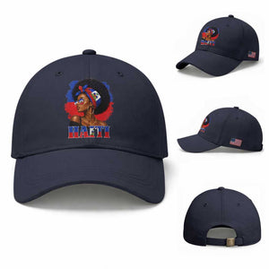 Haitian Queen Afro Melanin Graphic Baseball Cap Haiti Flag Heritage Pride TS02 Baseball Cap Universal Fit Navy Print Your Wear