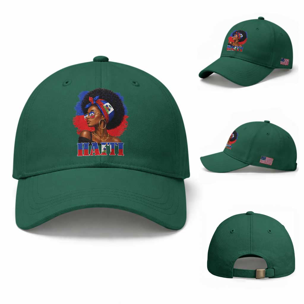 Haitian Queen Afro Melanin Graphic Baseball Cap Haiti Flag Heritage Pride TS02 Baseball Cap Universal Fit Irish Green Print Your Wear