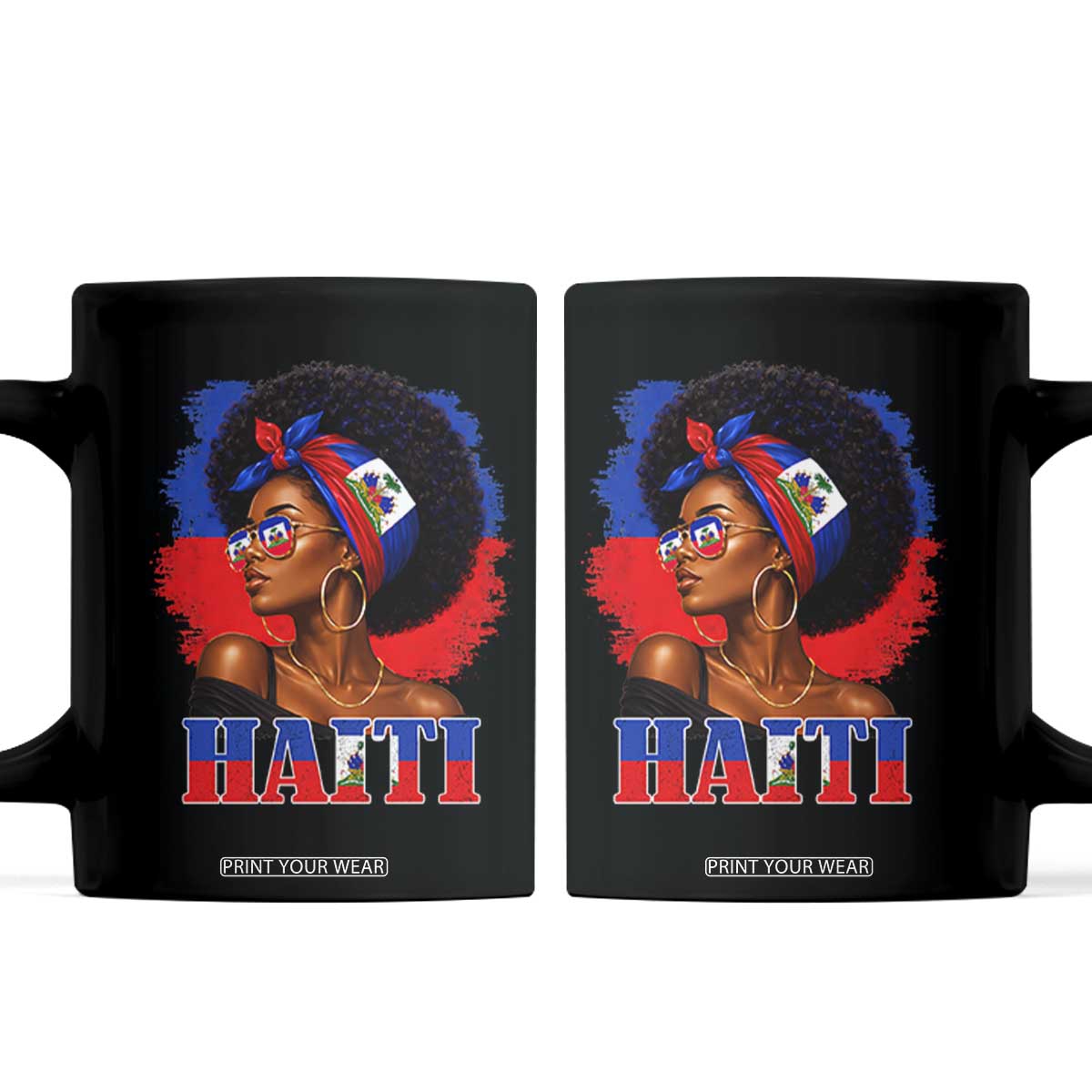 Haitian Queen Afro Melanin Graphic Coffee Mug Haiti Flag Heritage Pride TS02 Black Print Your Wear