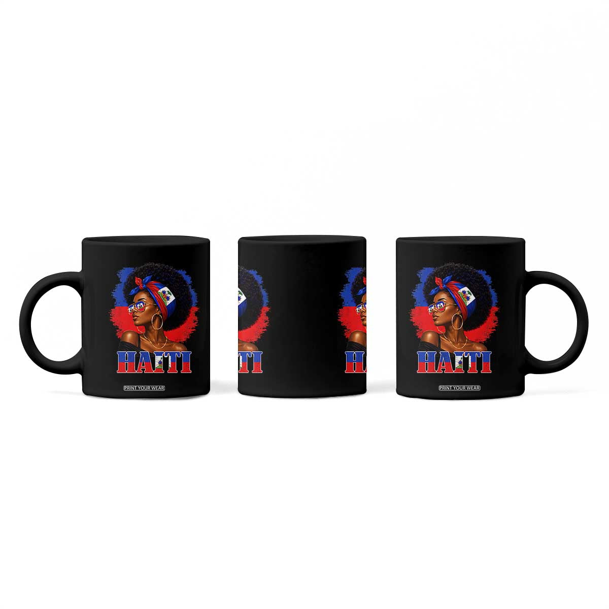 Haitian Queen Afro Melanin Graphic Coffee Mug Haiti Flag Heritage Pride TS02 Print Your Wear