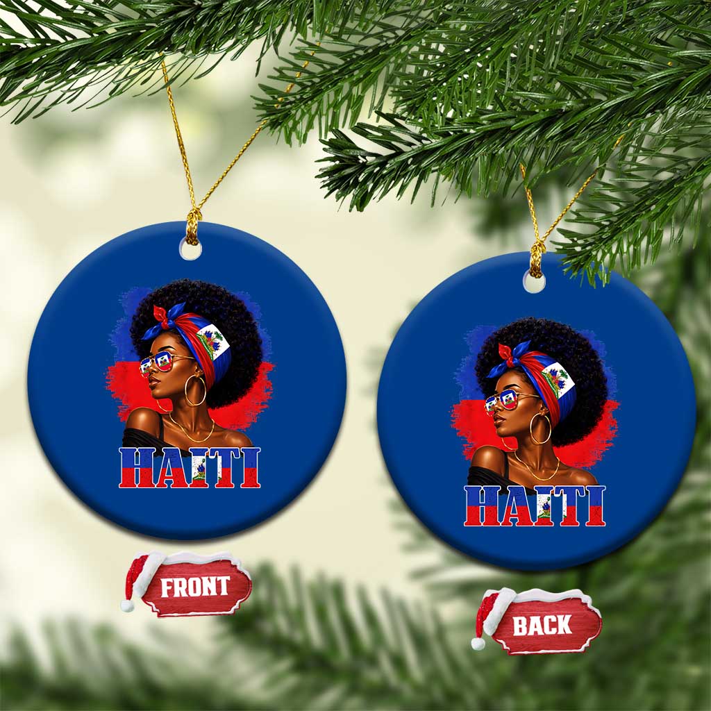 Haitian Queen Afro Melanin Graphic Ceramic Ornament Haiti Flag Heritage Pride TS02 1pc Blue Print Your Wear