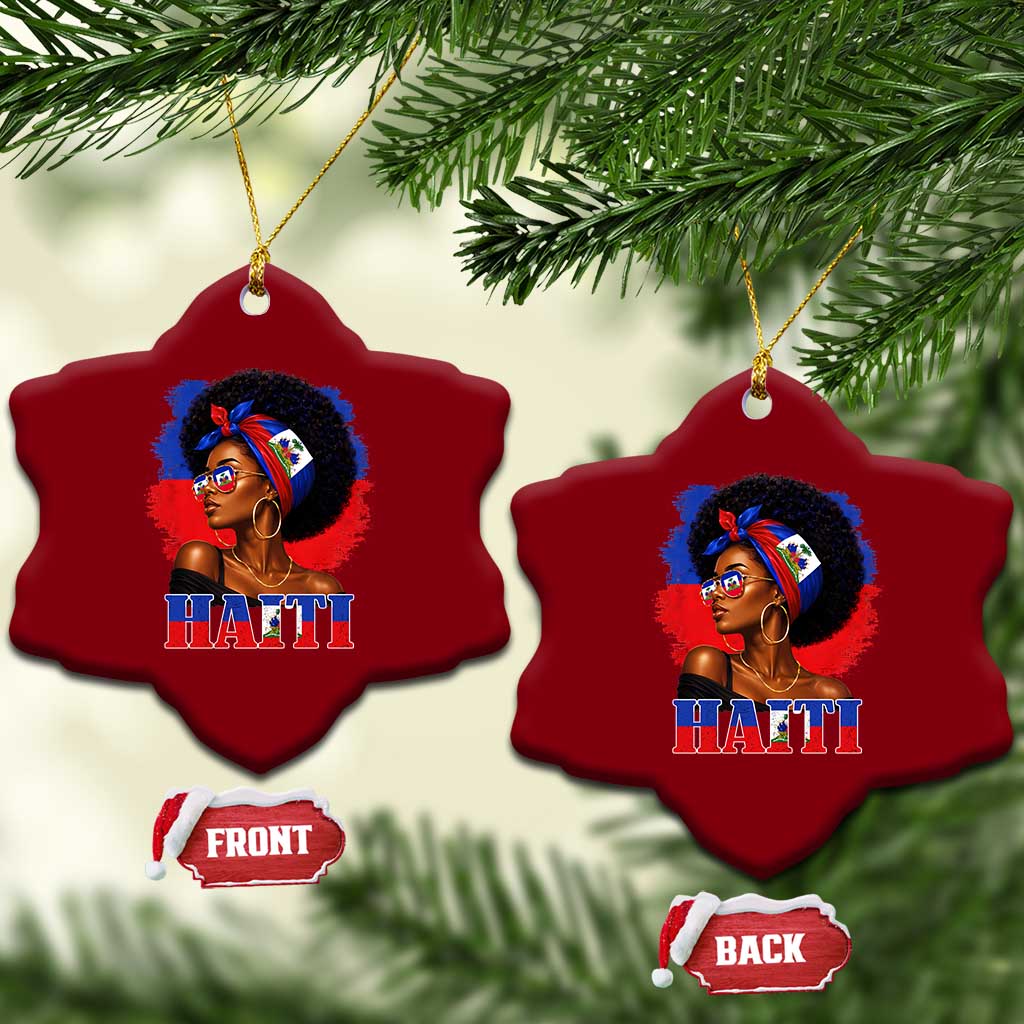 Haitian Queen Afro Melanin Graphic Ceramic Ornament Haiti Flag Heritage Pride TS02 Print Your Wear