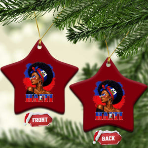 Haitian Queen Afro Melanin Graphic Ceramic Ornament Haiti Flag Heritage Pride TS02 Print Your Wear