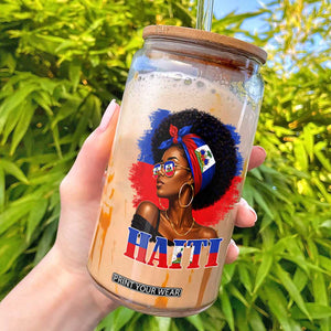 Haitian Queen Afro Melanin Graphic Glass Can Haiti Flag Heritage Pride TS02 Black Print Your Wear