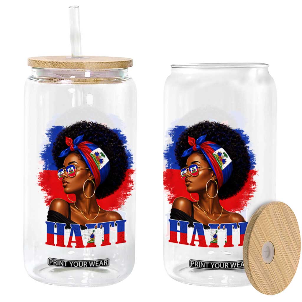Haitian Queen Afro Melanin Graphic Glass Can Haiti Flag Heritage Pride TS02 Print Your Wear