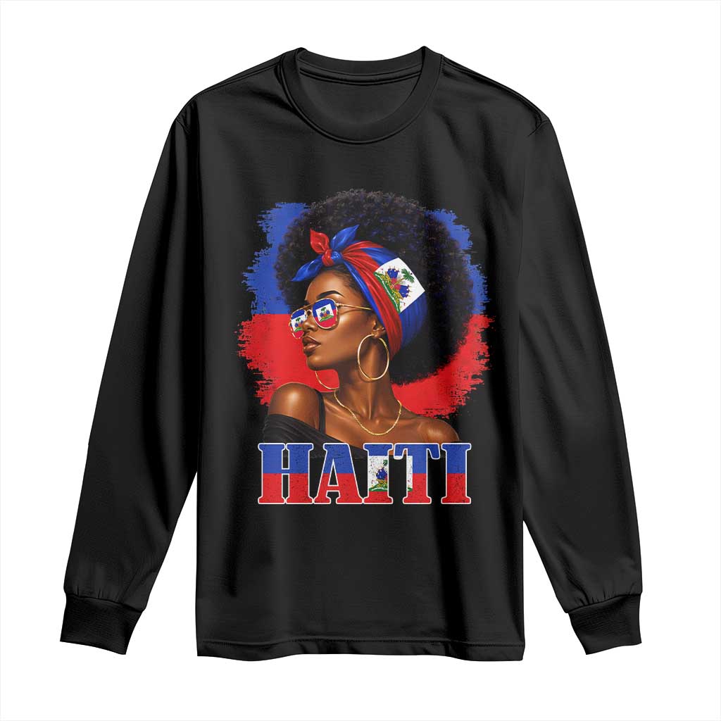 Haitian Queen Afro Melanin Graphic Long Sleeve Shirt Haiti Flag Heritage Pride TS02 Black Print Your Wear