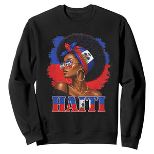 Haitian Queen Afro Melanin Graphic Sweatshirt Haiti Flag Heritage Pride TS02 Black Print Your Wear