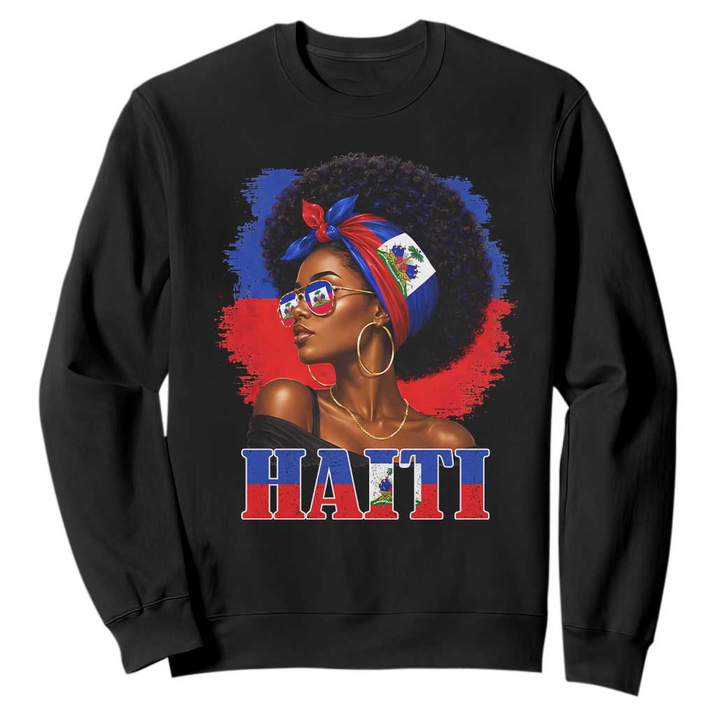 Haitian Queen Afro Melanin Graphic Sweatshirt Haiti Flag Heritage Pride TS02 Black Print Your Wear