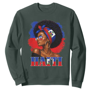 Haitian Queen Afro Melanin Graphic Sweatshirt Haiti Flag Heritage Pride TS02 Dark Forest Green Print Your Wear