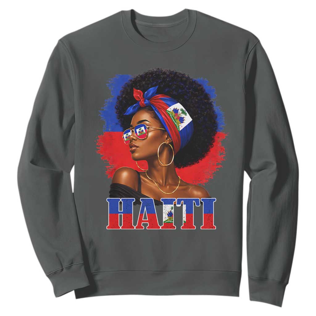 Haitian Queen Afro Melanin Graphic Sweatshirt Haiti Flag Heritage Pride TS02 Dark Heather Print Your Wear
