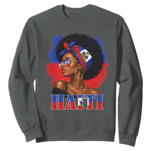 Haitian Queen Afro Melanin Graphic Sweatshirt Haiti Flag Heritage Pride TS02 Dark Heather Print Your Wear