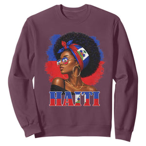 Haitian Queen Afro Melanin Graphic Sweatshirt Haiti Flag Heritage Pride TS02 Maroon Print Your Wear
