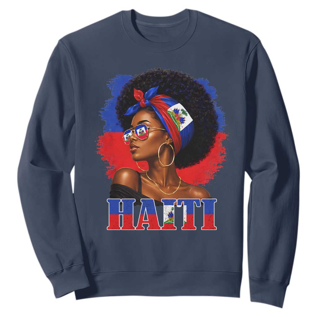 Haitian Queen Afro Melanin Graphic Sweatshirt Haiti Flag Heritage Pride TS02 Navy Print Your Wear