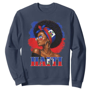 Haitian Queen Afro Melanin Graphic Sweatshirt Haiti Flag Heritage Pride TS02 Navy Print Your Wear