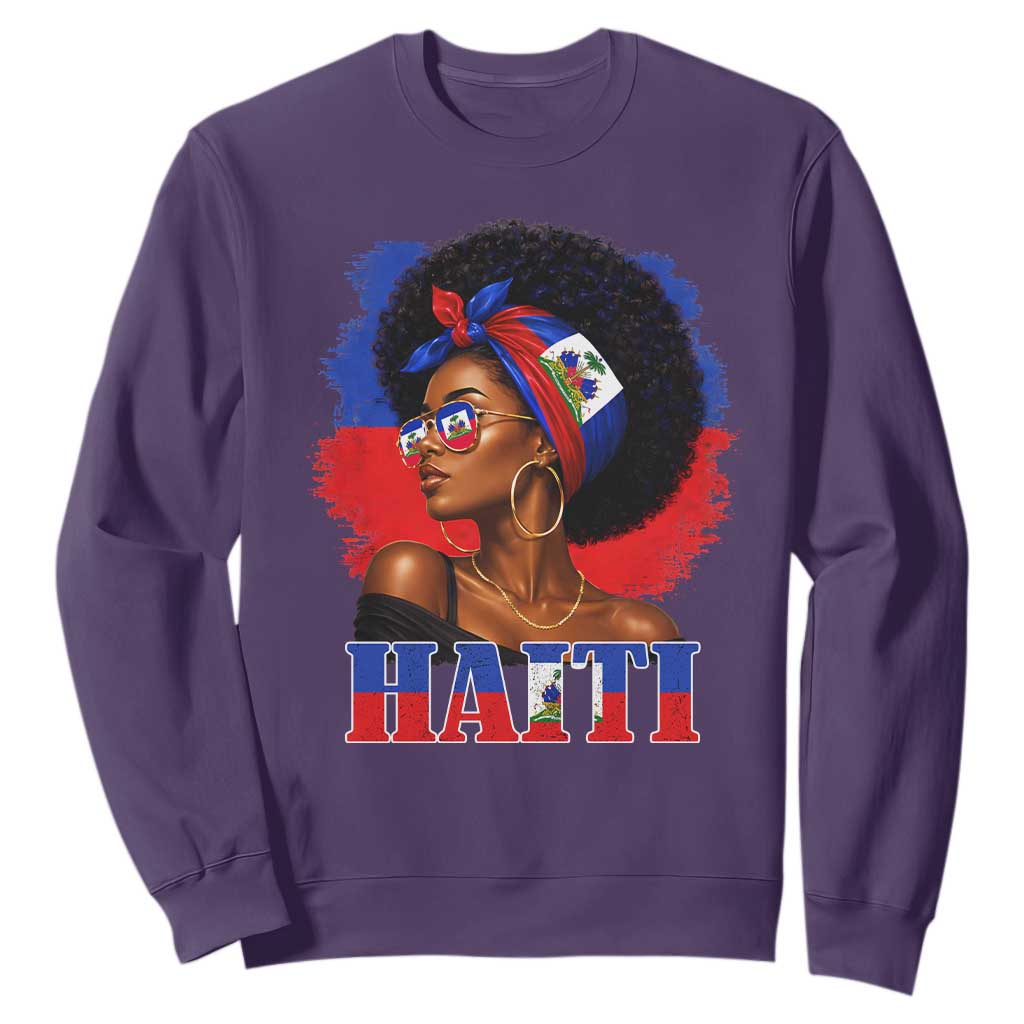 Haitian Queen Afro Melanin Graphic Sweatshirt Haiti Flag Heritage Pride TS02 Purple Print Your Wear