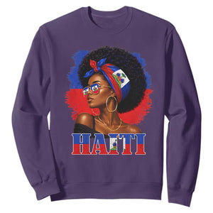 Haitian Queen Afro Melanin Graphic Sweatshirt Haiti Flag Heritage Pride TS02 Purple Print Your Wear