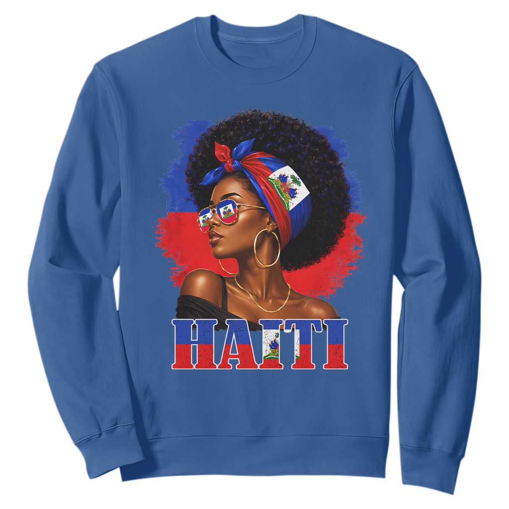Haitian Queen Afro Melanin Graphic Sweatshirt Haiti Flag Heritage Pride TS02 Royal Blue Print Your Wear