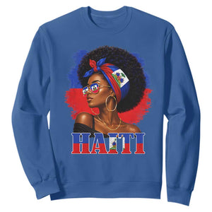 Haitian Queen Afro Melanin Graphic Sweatshirt Haiti Flag Heritage Pride TS02 Royal Blue Print Your Wear