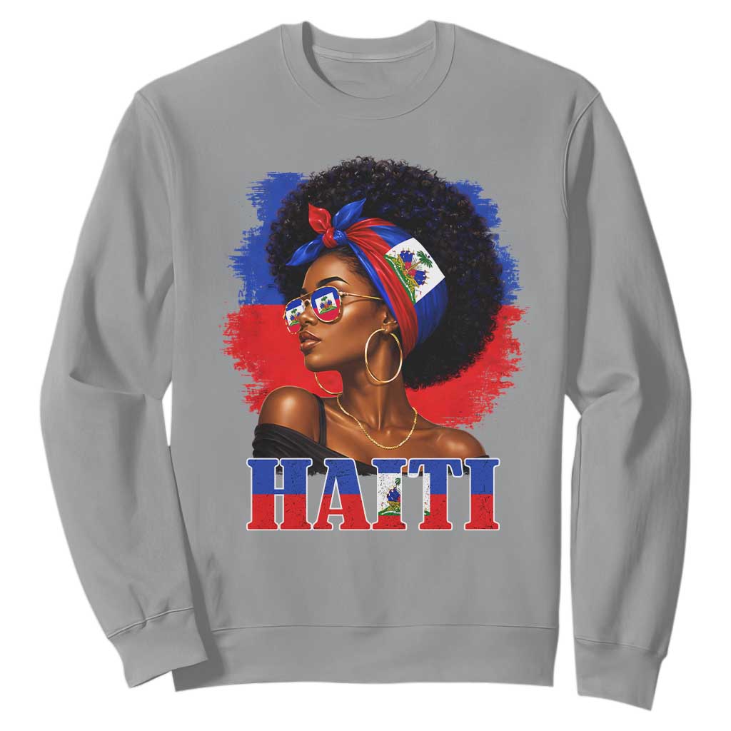 Haitian Queen Afro Melanin Graphic Sweatshirt Haiti Flag Heritage Pride TS02 Sport Gray Print Your Wear