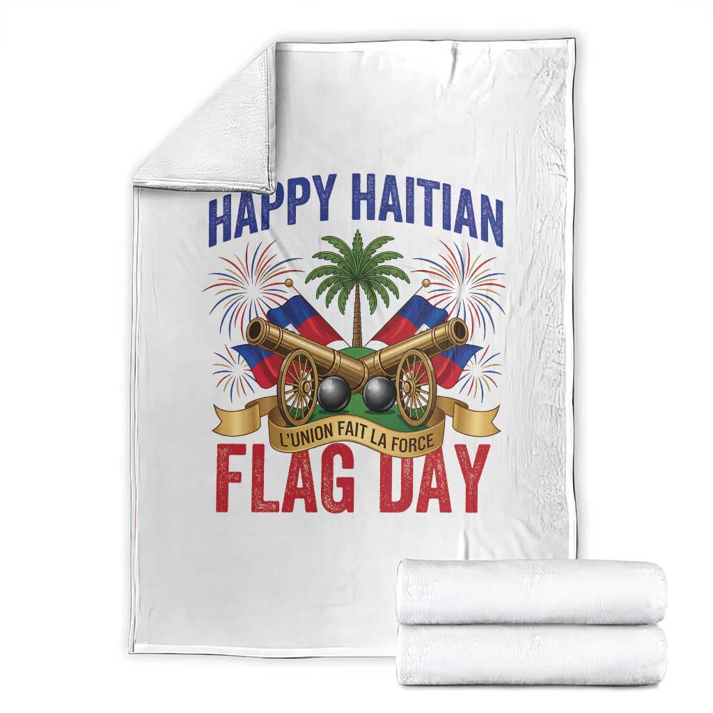 Happy Haitian Flag Day Celebration Graphic Throw Blanket May 18 National Pride Haiti Heritage TS02 White Print Your Wear