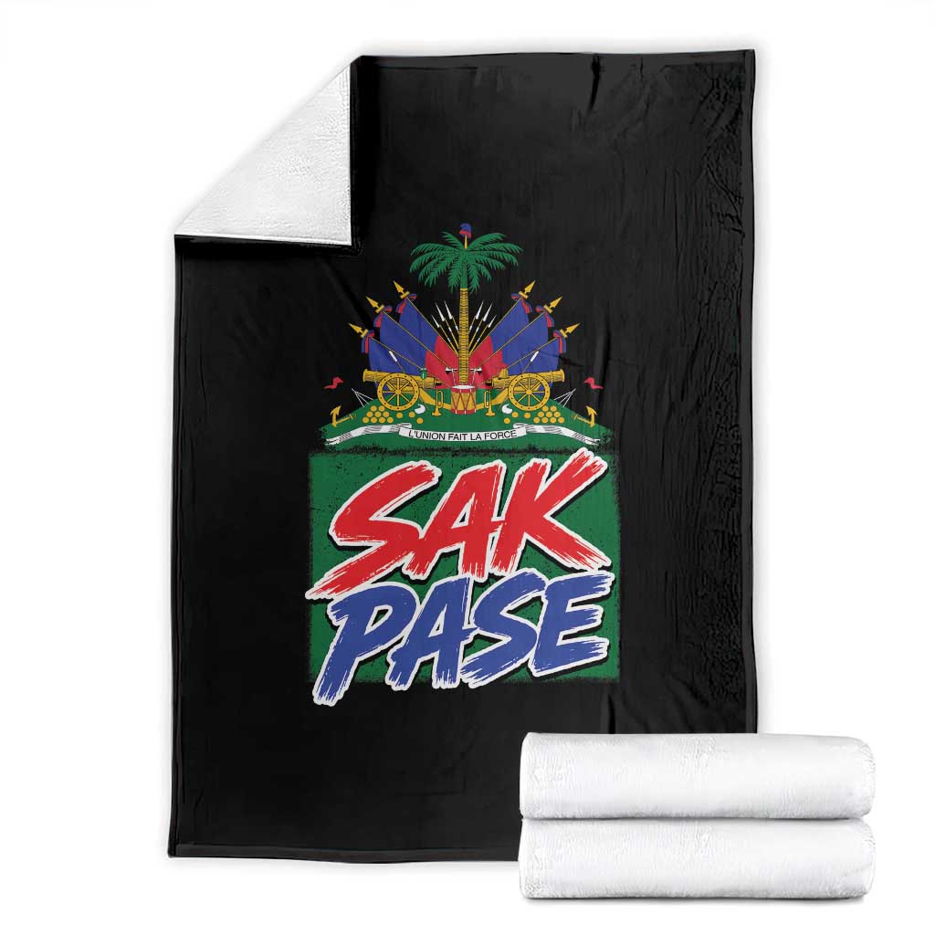 Sak Pase Haitian Creole Greeting Throw Blanket National Crest Cultural Haiti Pride TS02 Black Print Your Wear