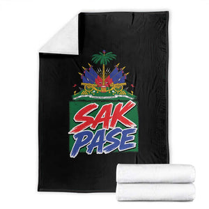 Sak Pase Haitian Creole Greeting Throw Blanket National Crest Cultural Haiti Pride TS02 Black Print Your Wear