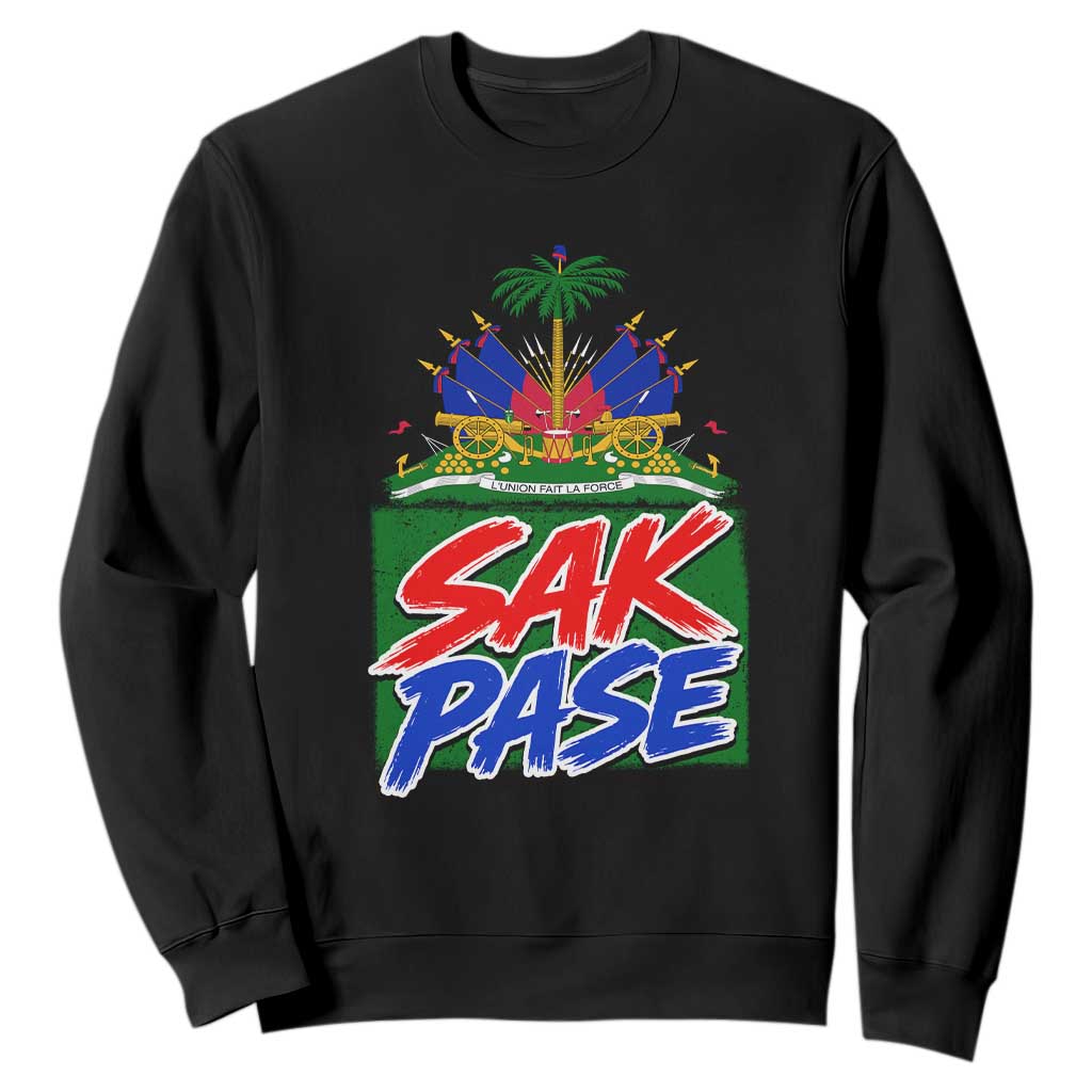 Sak Pase Haitian Creole Greeting Sweatshirt National Crest Cultural Haiti Pride TS02 Black Print Your Wear