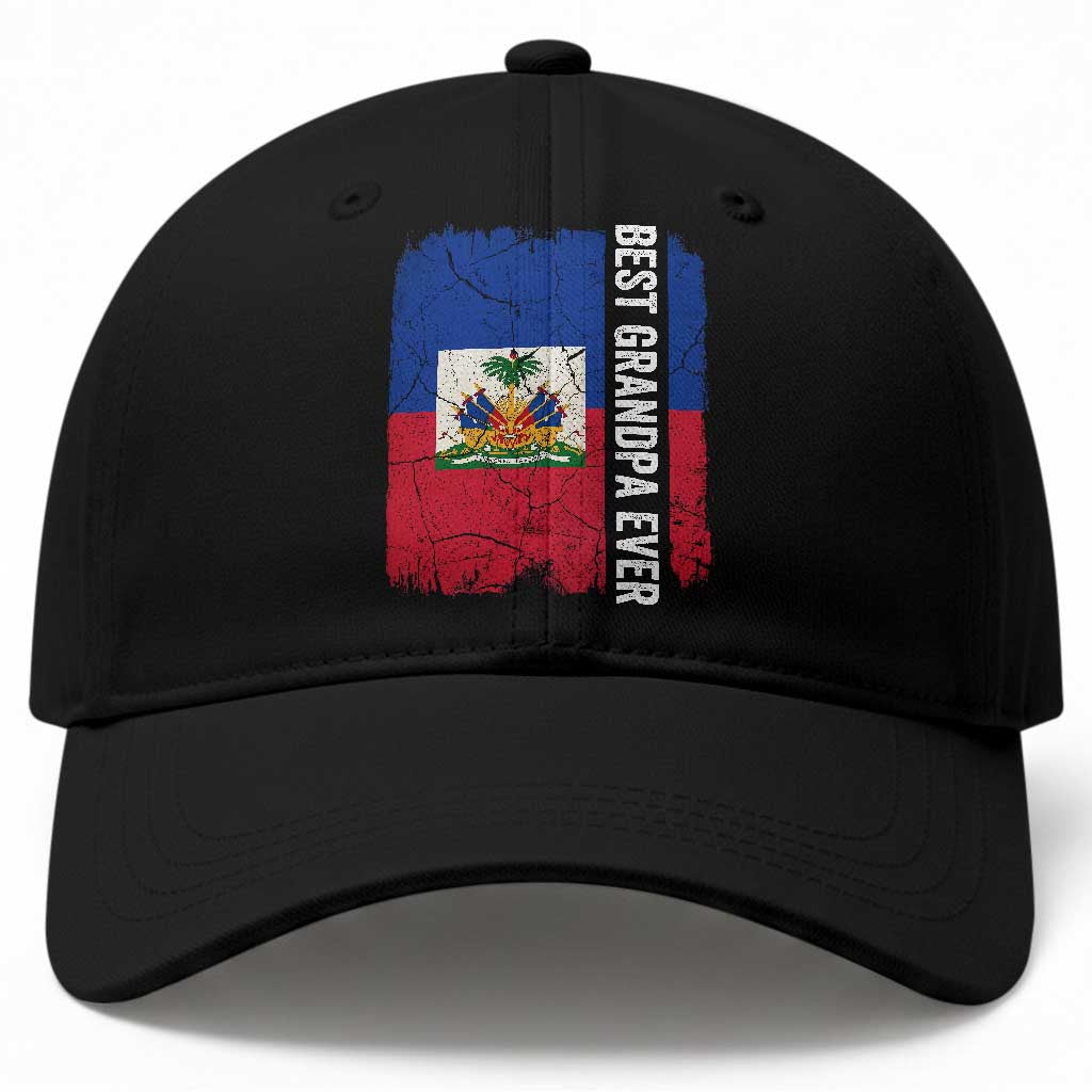 Best Grandpa Ever Haitian Granpapa Baseball Cap Vintage Distressed Haiti Flag Father's Day TS02 Print Your Wear