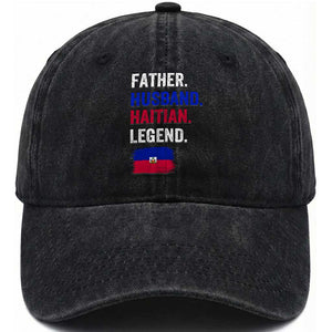 Father Husband Haitian Legend Washed Cotton Baseball Cap Distressed Haiti Flag Dad Gift Father's Day TS02 Print Your Wear