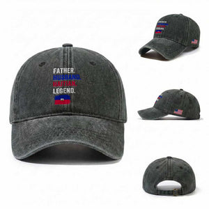 Father Husband Haitian Legend Washed Cotton Baseball Cap Distressed Haiti Flag Dad Gift Father's Day TS02 Washed Cap Universal Fit Dark Green Print Your Wear