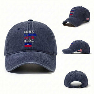 Father Husband Haitian Legend Washed Cotton Baseball Cap Distressed Haiti Flag Dad Gift Father's Day TS02 Washed Cap Universal Fit Navy Print Your Wear