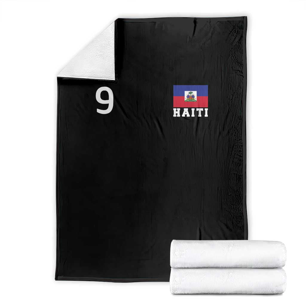 Haiti Soccer Jersey Style Number 9 Graphic Throw Blanket Haitian Flag Football Sports Fan TS02 Black Print Your Wear