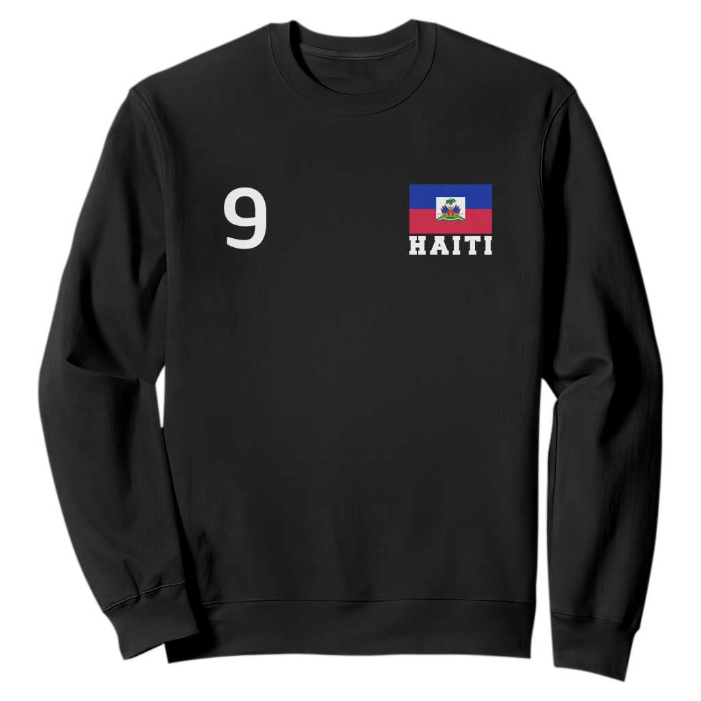 Haiti Soccer Jersey Style Number 9 Graphic Sweatshirt Haitian Flag Football Sports Fan TS02 Black Print Your Wear