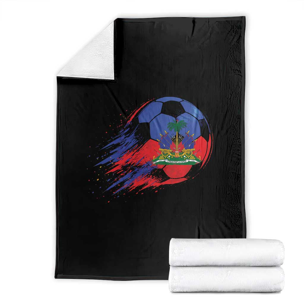 Haitian Flag Soccer Ball Splatter Graphic Throw Blanket Haiti Football Sports Fan TS02 Black Print Your Wear