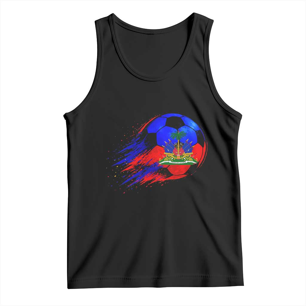 Haitian Flag Soccer Ball Splatter Graphic Tank Top Haiti Football Sports Fan TS02 Black Print Your Wear