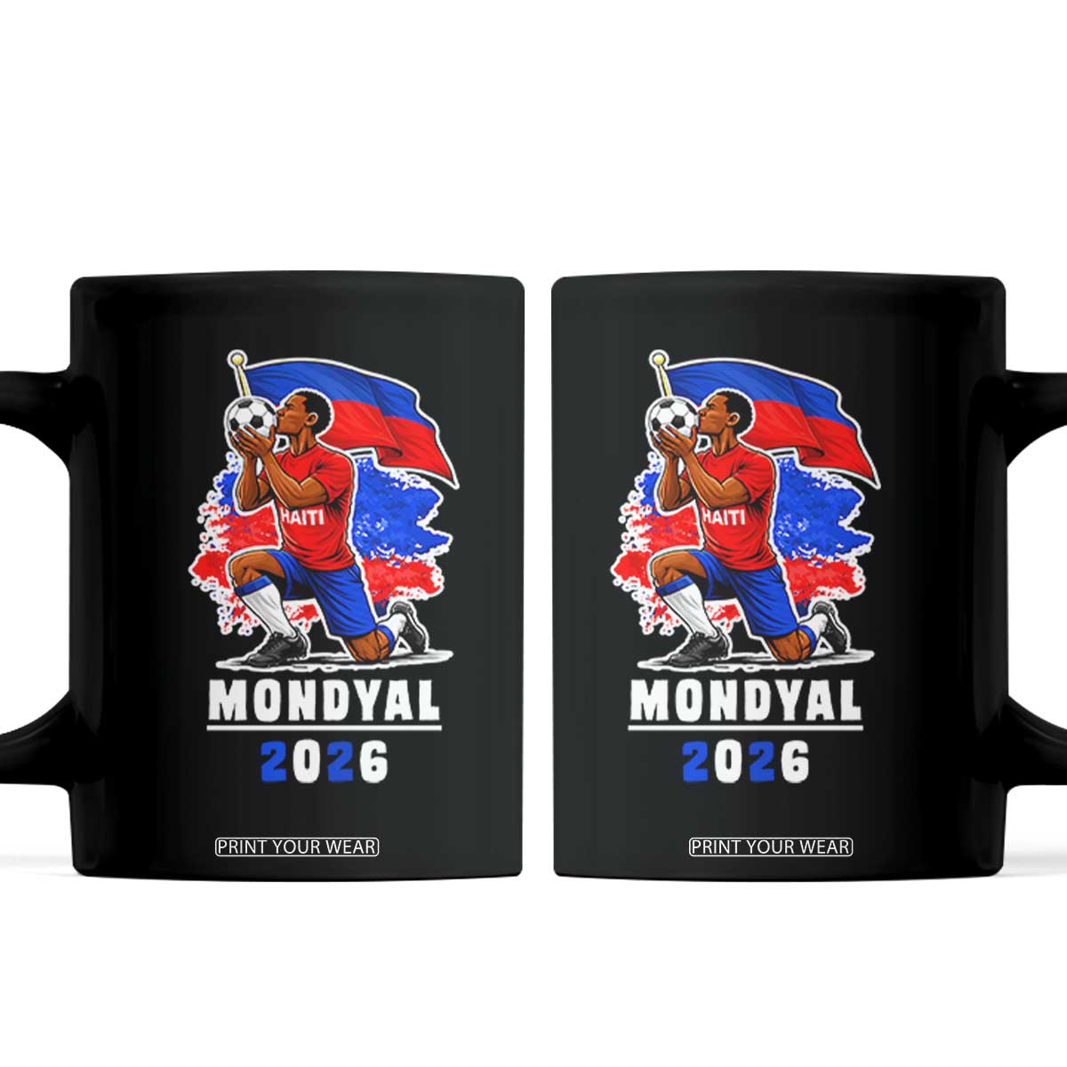Mondyal 2026 Haiti Soccer Player Victory Celebration Graphic Coffee Mug Haitian Flag Football Sports Fan TS02 Black Print Your Wear