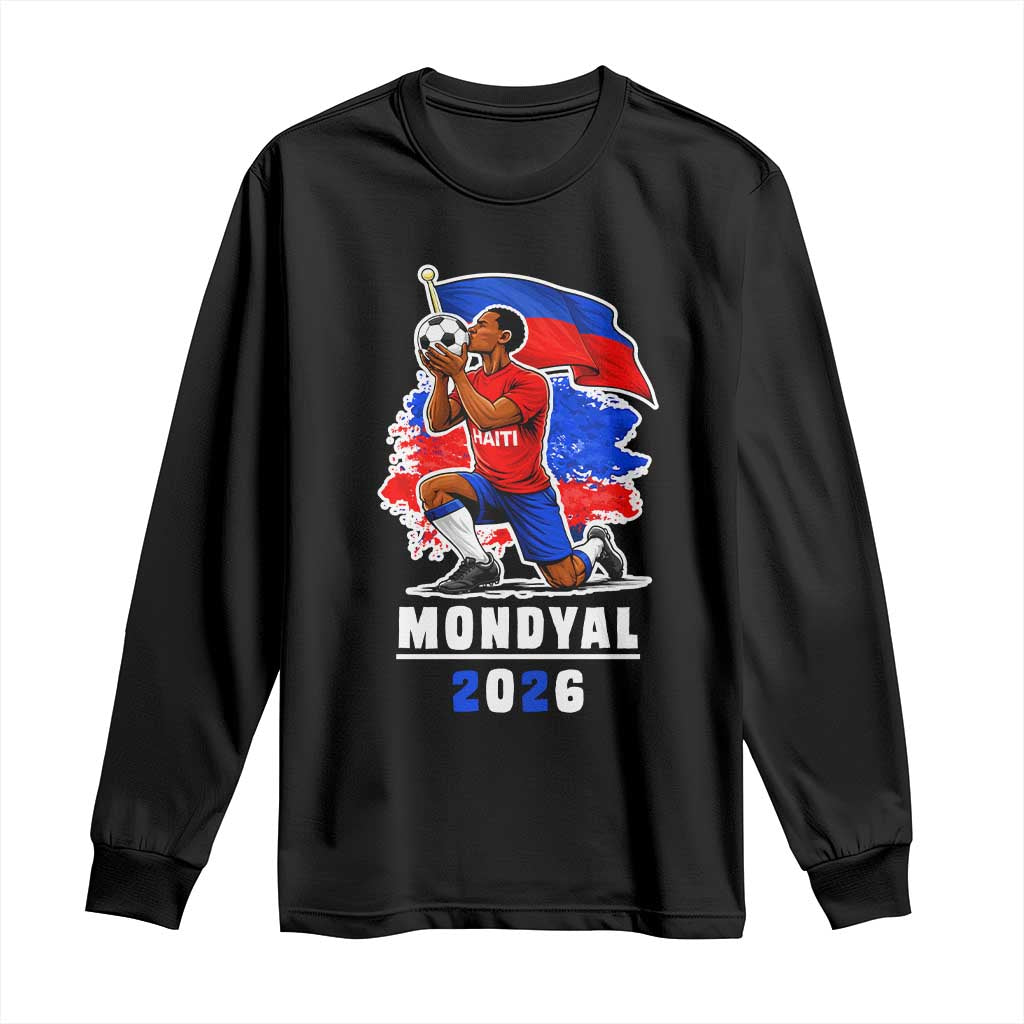 Mondyal 2026 Haiti Soccer Player Victory Celebration Graphic Long Sleeve Shirt Haitian Flag Football Sports Fan TS02 Black Print Your Wear