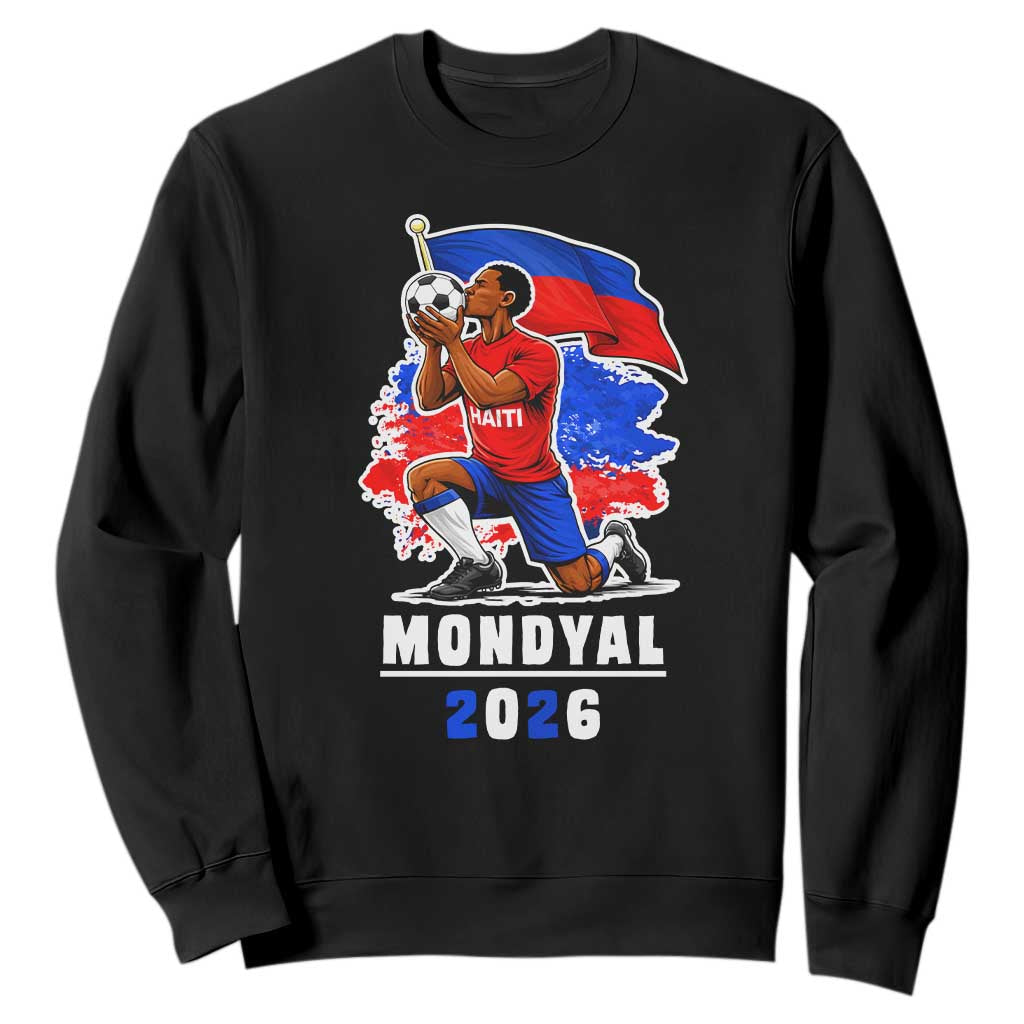 Mondyal 2026 Haiti Soccer Player Victory Celebration Graphic Sweatshirt Haitian Flag Football Sports Fan TS02 Black Print Your Wear