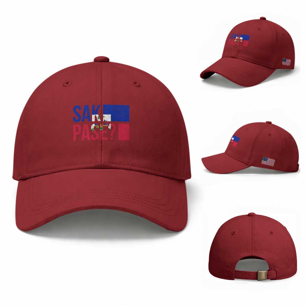 Sak Pase Haitian Creole Baseball Cap Haiti Flag Heritage Pride TS02 Baseball Cap Universal Fit Cherry Red Print Your Wear