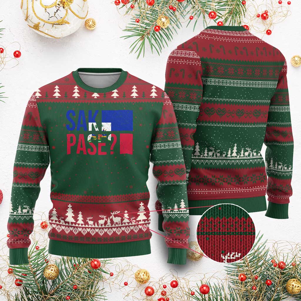 Sak Pase Haitian Creole Ugly Christmas Sweater Haiti Flag Heritage Pride TS02 Red Green Print Your Wear