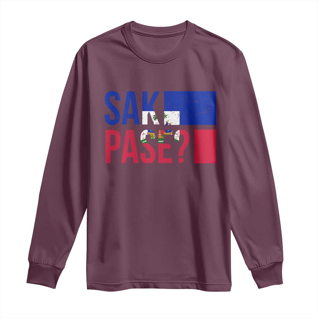 Sak Pase Haitian Creole Long Sleeve Shirt Haiti Flag Heritage Pride TS02 Maroon Print Your Wear