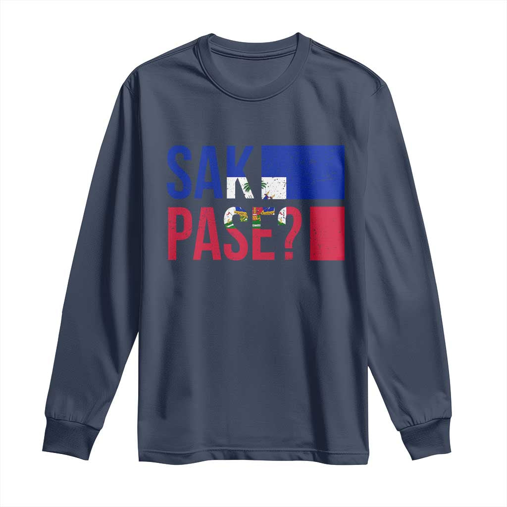 Sak Pase Haitian Creole Long Sleeve Shirt Haiti Flag Heritage Pride TS02 Navy Print Your Wear