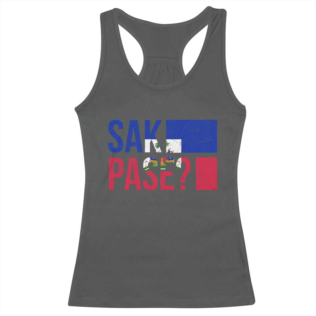 Sak Pase Haitian Creole Racerback Tank Top Haiti Flag Heritage Pride TS02 Dark Heather Print Your Wear