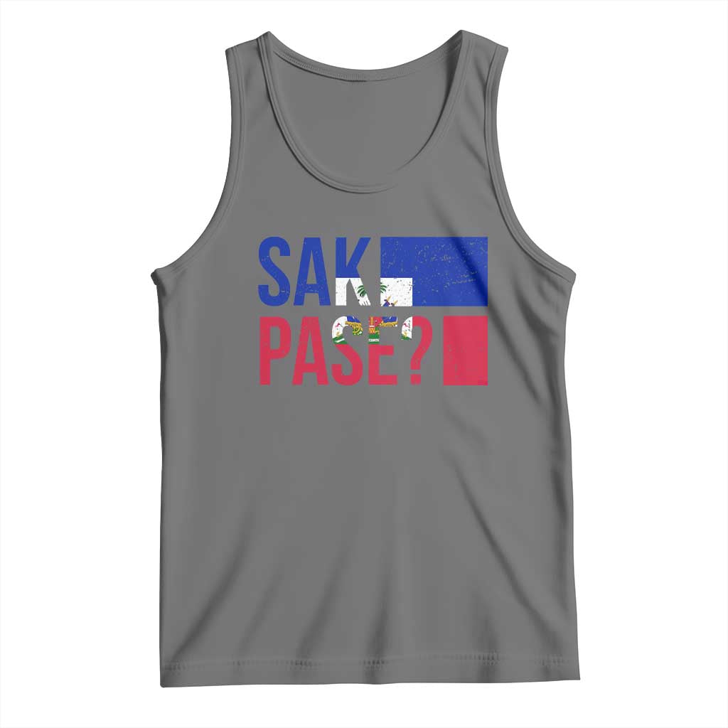 Sak Pase Haitian Creole Tank Top Haiti Flag Heritage Pride TS02 Black Heather Print Your Wear
