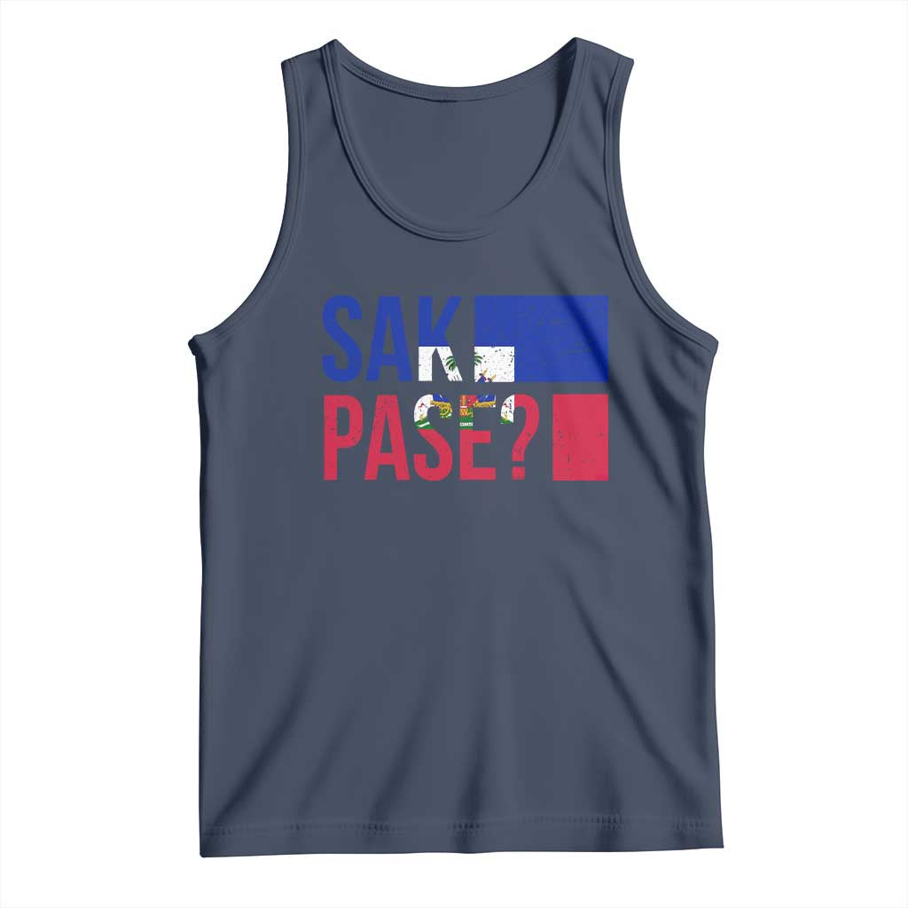 Sak Pase Haitian Creole Tank Top Haiti Flag Heritage Pride TS02 Navy Print Your Wear